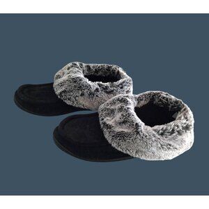 CARTER CLUB -WOMENS BLACK/GREY FAUX FUR SLIPPER SANDALS SIZE 9